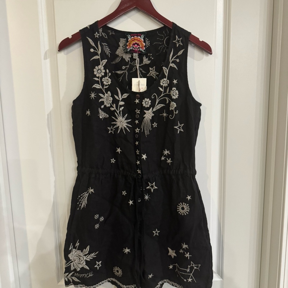 Johnny Was Mia Linen Jumper Black Embroidered Romper